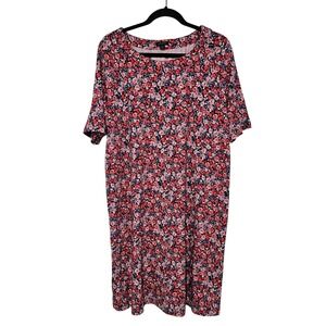 J. Jill L Tall‎ Wearever Shift Dress Red Floral Back Tie Knit Casual Cottagecore